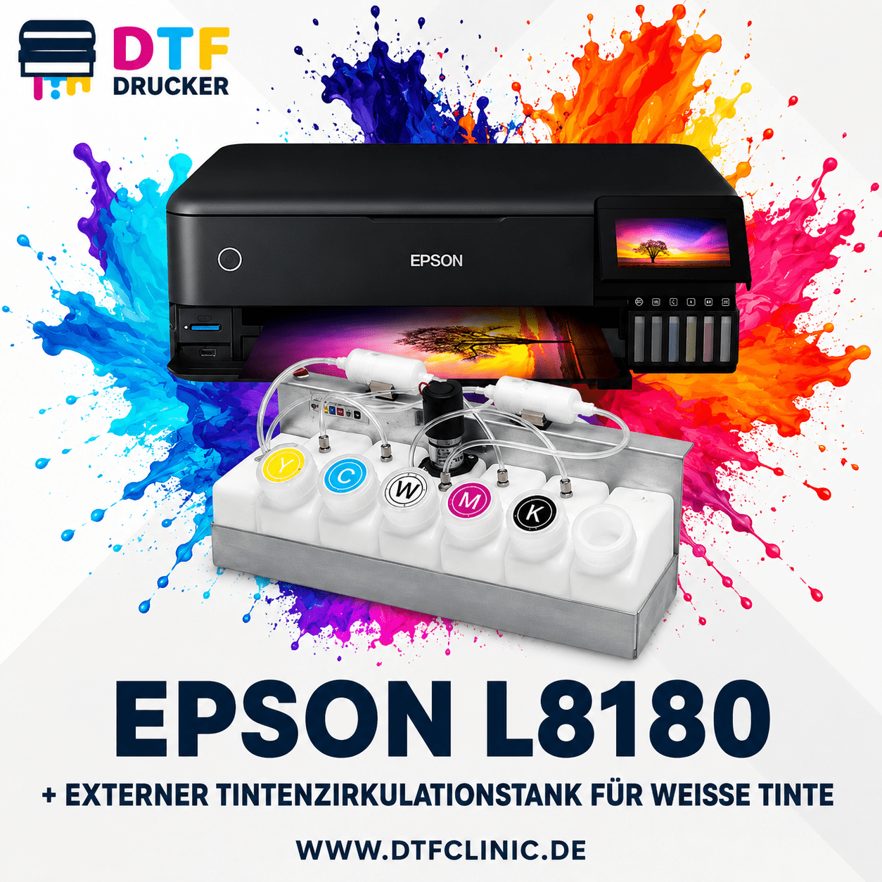 set-l81080+zasobnik de DTF-Starterset mit externem Weißtinten-Zirkulationssystem und Verbrauchsmaterial – Bild 1
